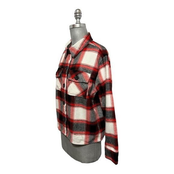 BB Dakota Steve Madden Women's Button Down Boxy Shacket (Racing Red Multi, L) - Picture 5 of 10